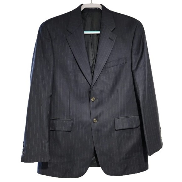 VTG Lauren Ralph Lauren Wool Cashmere Blazer Jacket Blue Striped 2-Button Sz 40R - Picture 1 of 9
